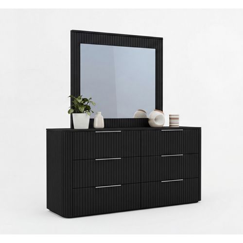 Solid Rubber Wood Dresser with Mirror in Black colour