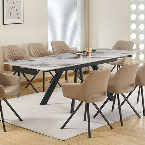 Powder Coating Dining Table with 6pcs PU Leather Dining Chair