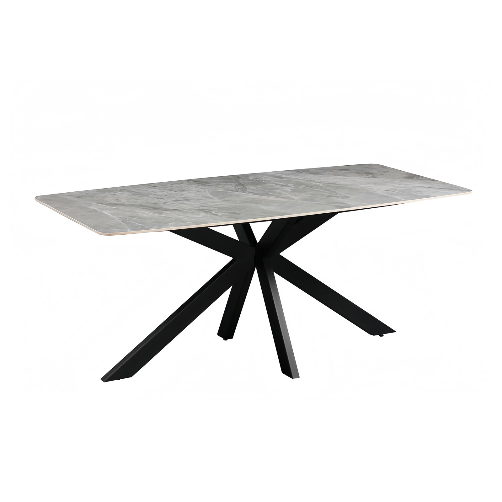 Dining Table Rectangular Shape Grey Sintered Stone Top Powder Coated Iron Legs