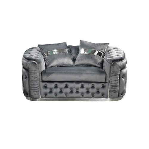 3+1+1 Seater Sofa Set Grey Velvet Fabric Solid Wood construction Silver Stainless Steel Trim