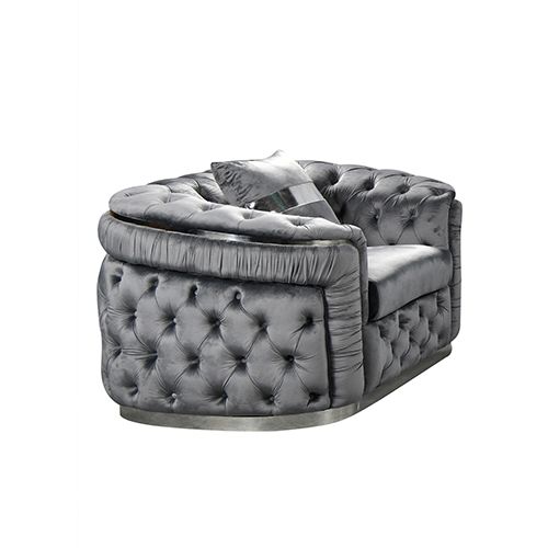 3+1+1 Seater Sofa Set Grey Velvet Fabric Solid Wood construction Silver Stainless Steel Trim