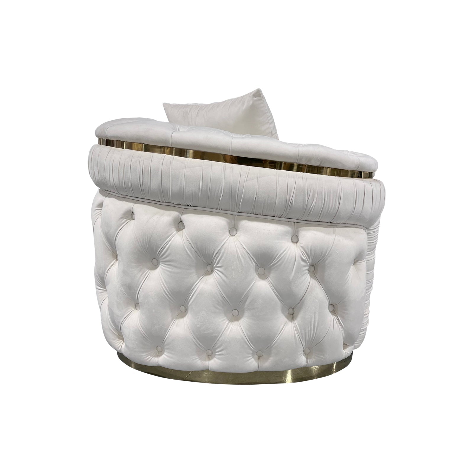 1 Seater Sofa Beige Velvet Fabric Solid Wood construction Gold Stainless Steel Trim