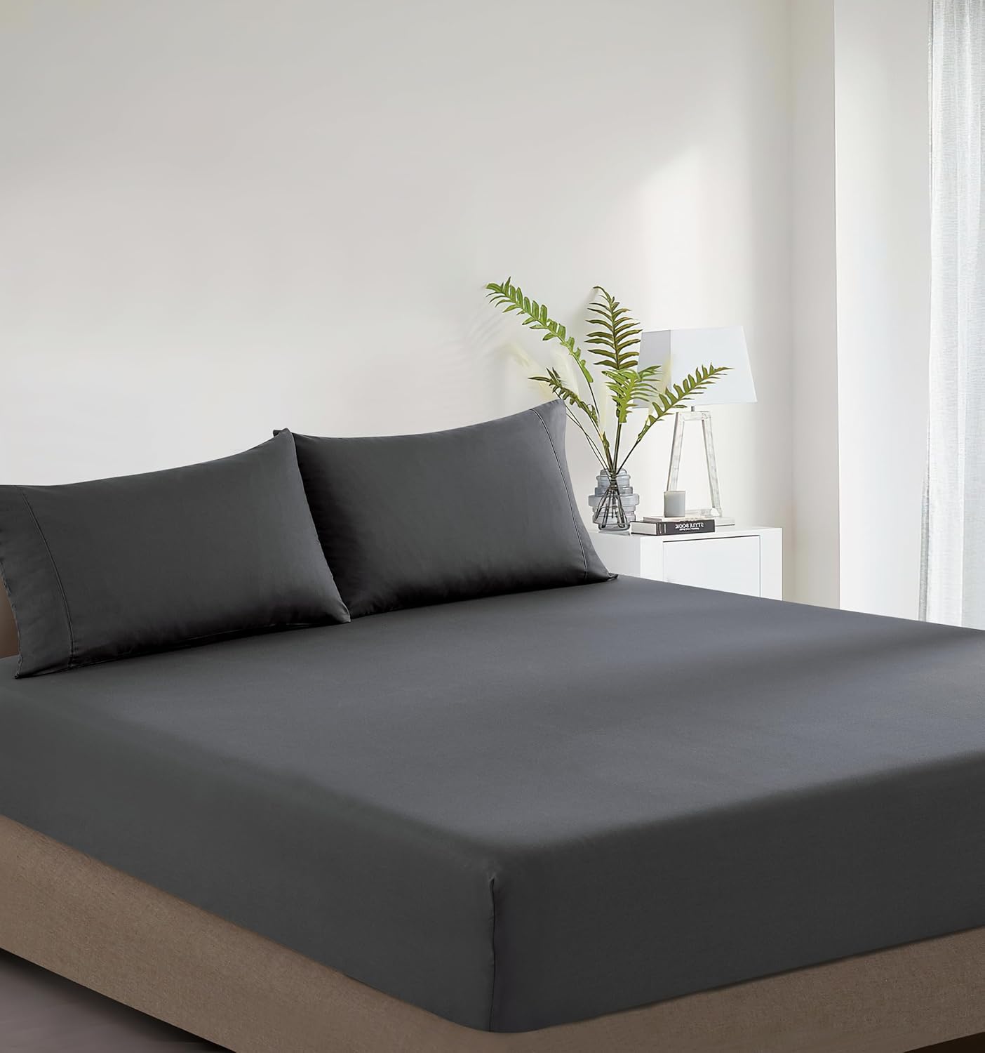 100% Vintage Washed Cotton Fitted Sheet Combo Set – 100% Natural Cotton, Ultra Soft & Breathable – Includes Fitted Sheet & Pillowcases – Machine Washable (Charcoal, Single)