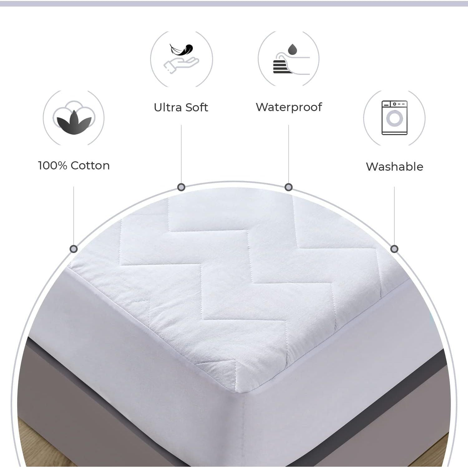 Gioia Casa 100% Ultra-Soft Cotton Quilted Anti-Microbial Mattress Cover Protector - Single Size