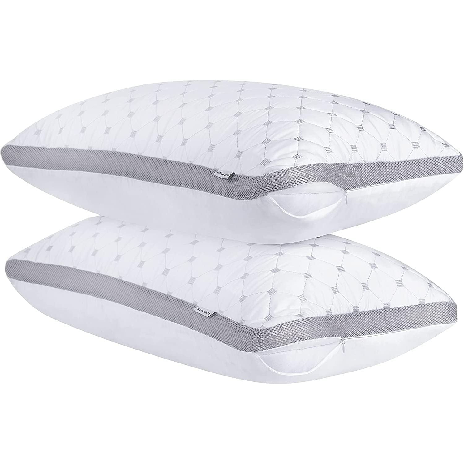 Gioia Casa Premium Bamboo Cooling Twin Pack Plush Down-Like Pillows - Medium to High Profile (2PCS) - with Free 2 Quilted Pillow Protectors (Improved Version)