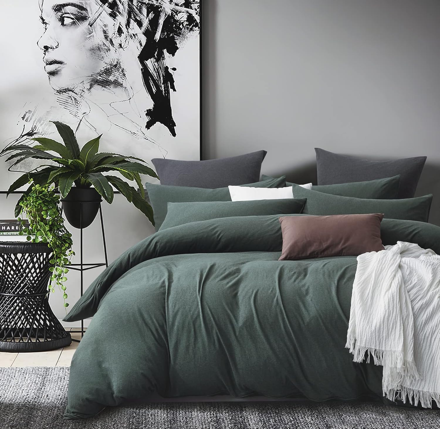 100% Jersey Cotton Quilt Cover Set - Green - Queen