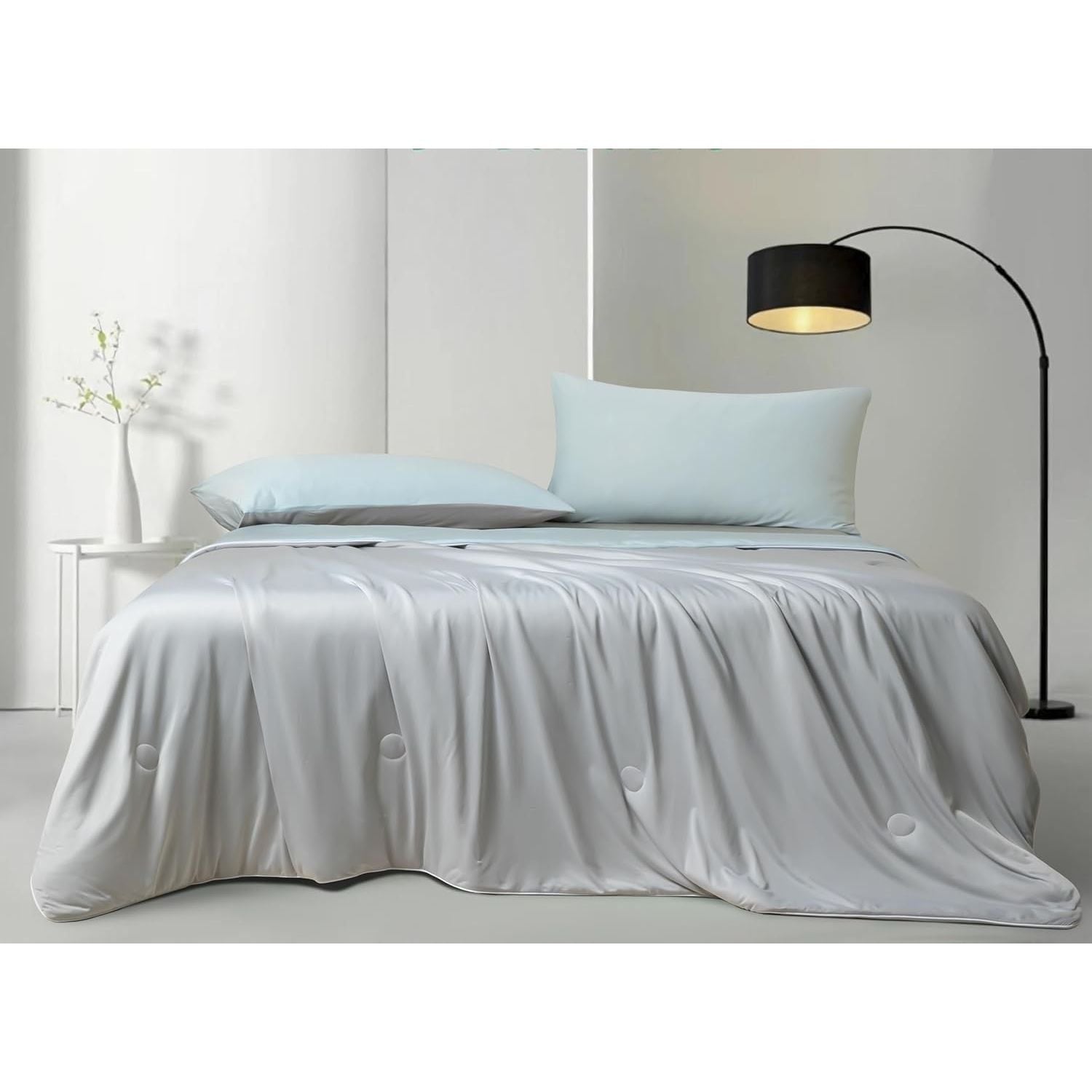 Gioia Casa Ice Cooling Reversible Summer Comforter Blanket (Blue and Grey, Queen/King)