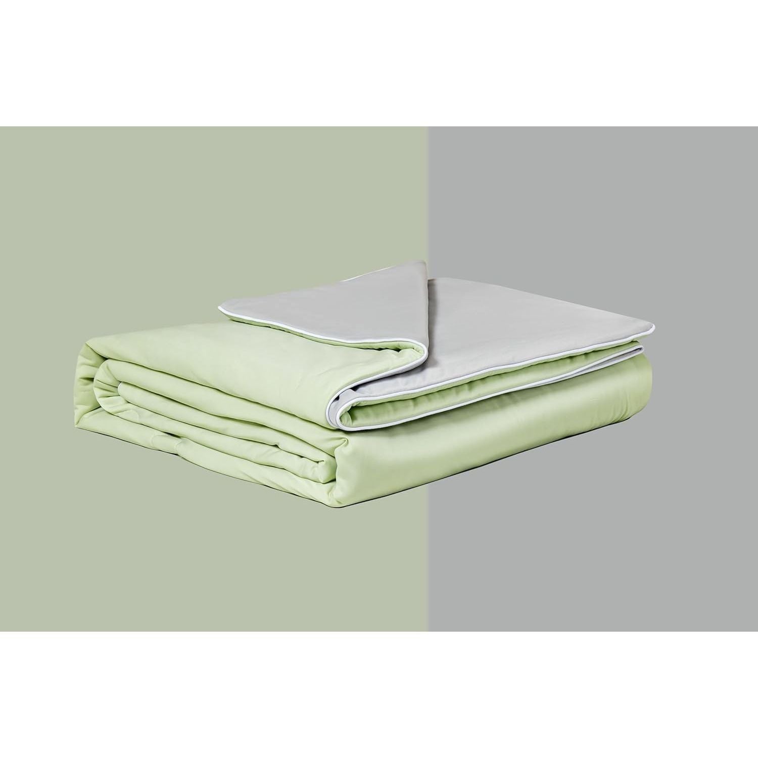 Ice Cooling Reversible Summer Comforter Blanket (Green and Grey, Queen/King)
