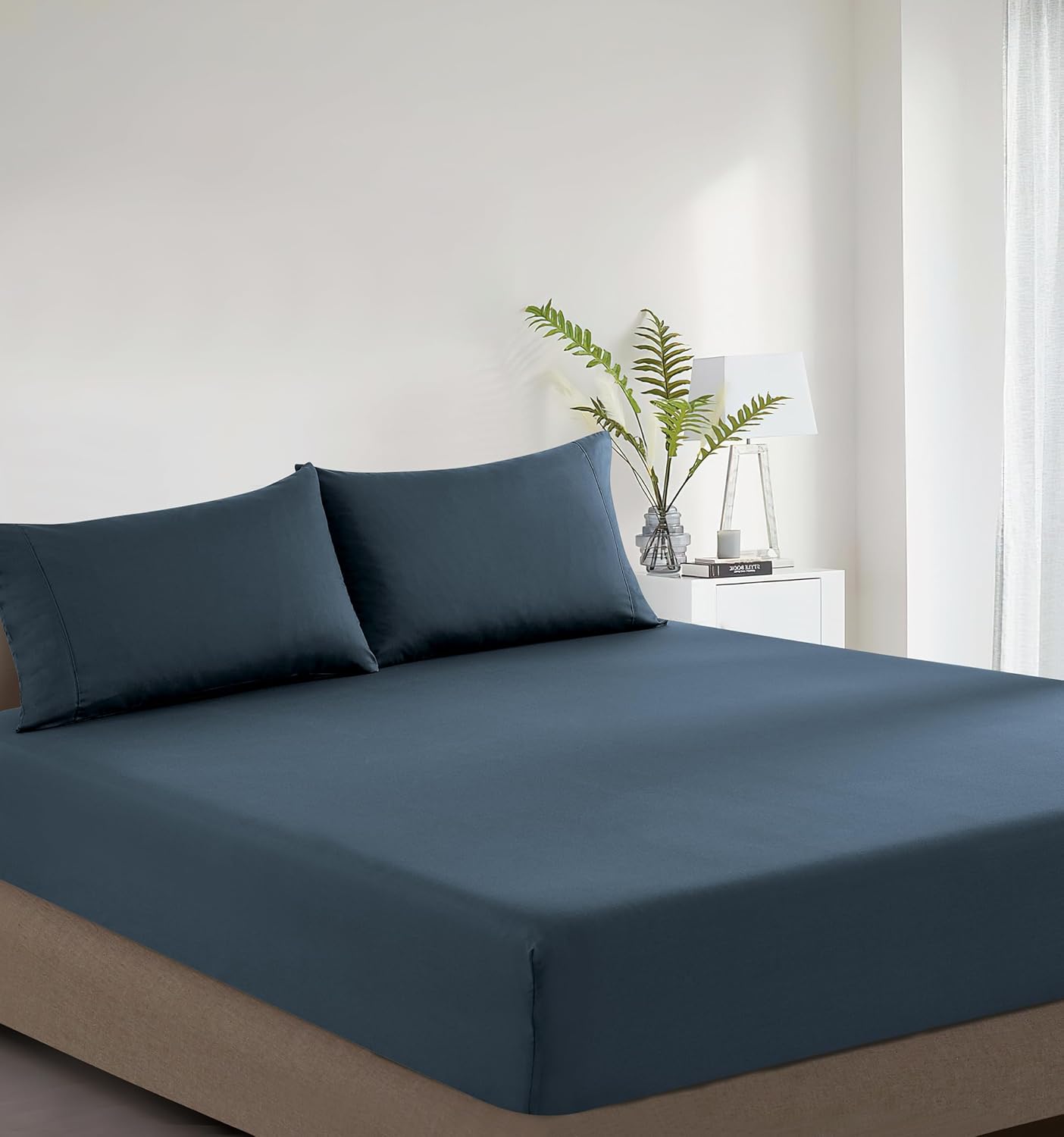 100% Vintage Washed Cotton Fitted Sheet Combo Set – 100% Natural Cotton, Ultra Soft & Breathable – Includes Fitted Sheet & Pillowcases – Machine Washable (Indigo, King)