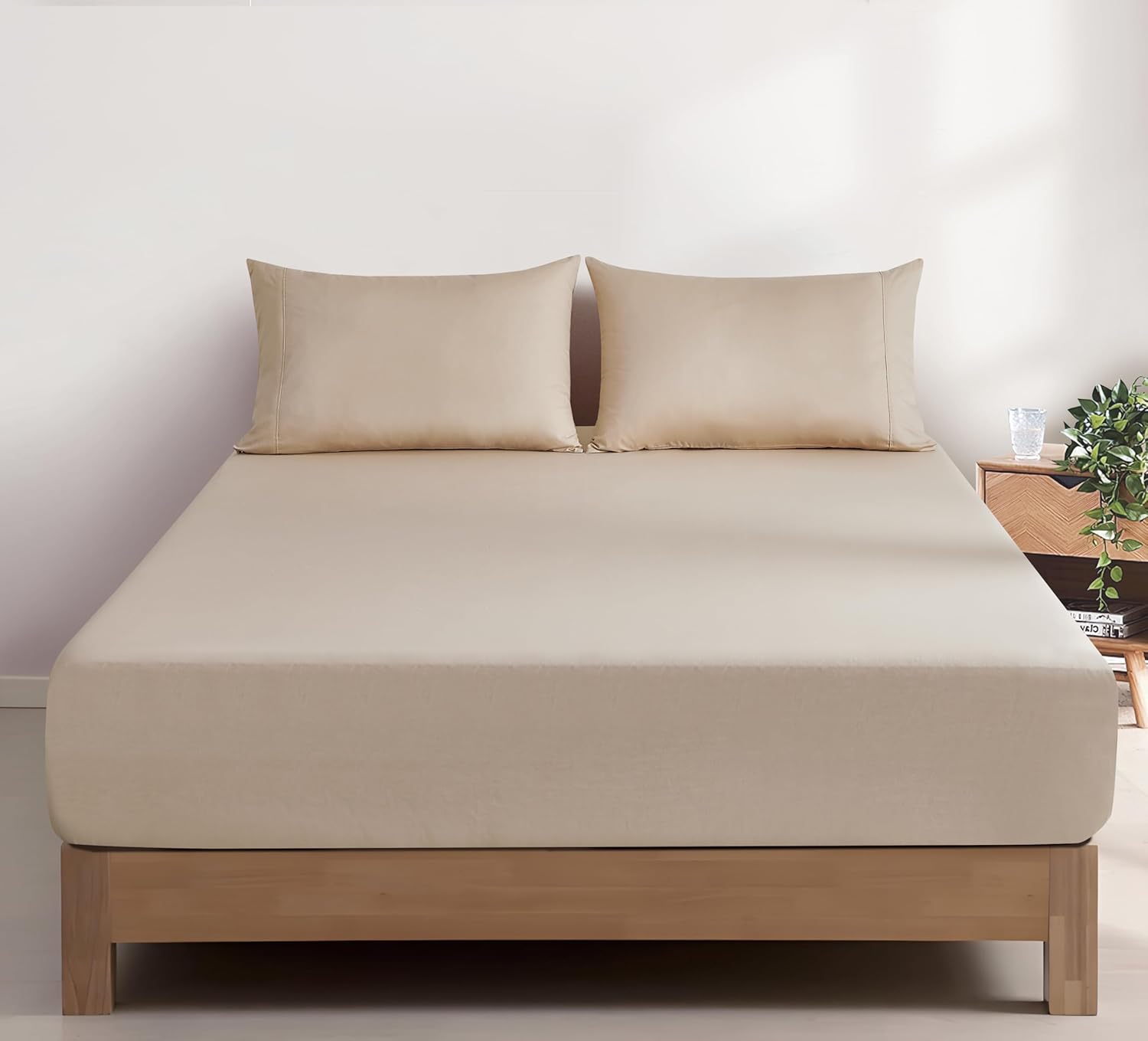 100% Vintage Washed Cotton Fitted Sheet Combo Set – 100% Natural Cotton, Ultra Soft & Breathable – Includes Fitted Sheet & Pillowcases – Machine Washable (Natural, King)