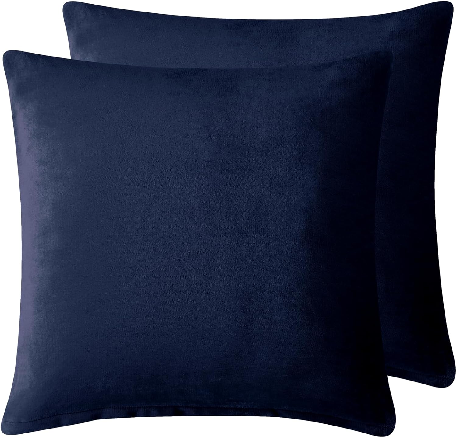 Teddy Sherpa Twin-Pack European Pillowcases - Soft Reversible Velvet & Sherpa Cushion Covers - Machine Washable with Zipper Closure -  65x65cm - Navy Blue