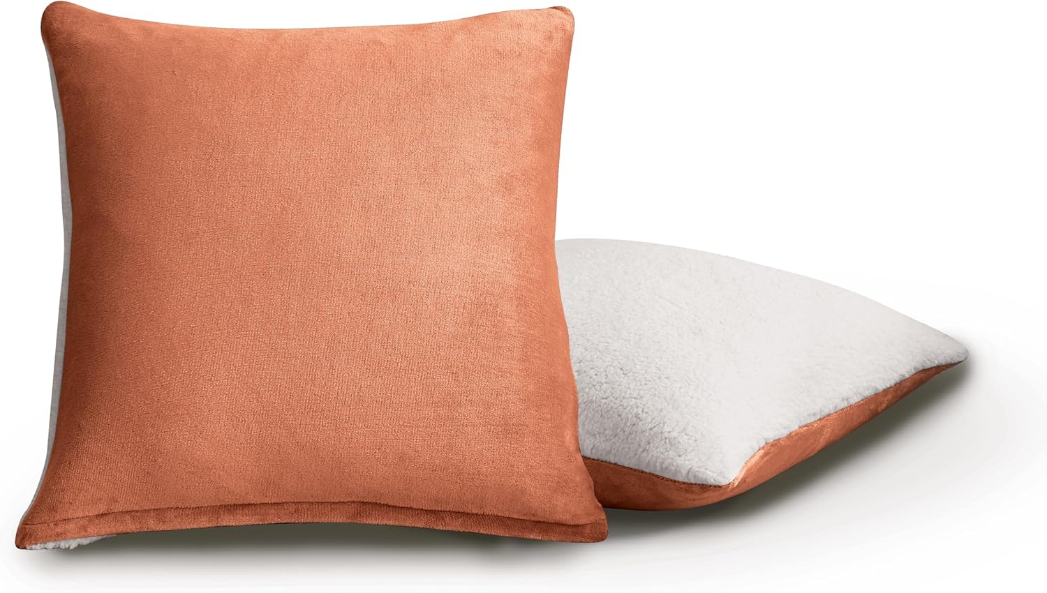 Teddy Sherpa Twin-Pack European Pillowcases - Soft Reversible Velvet & Sherpa Cushion Covers - Machine Washable with Zipper Closure - 65x65cm - Terracotta