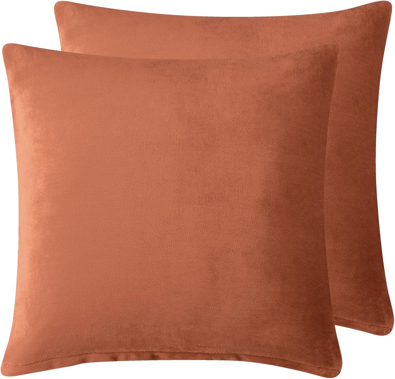 Teddy Sherpa Twin-Pack European Pillowcases - Soft Reversible Velvet & Sherpa Cushion Covers - Machine Washable with Zipper Closure - 65x65cm - Terracotta