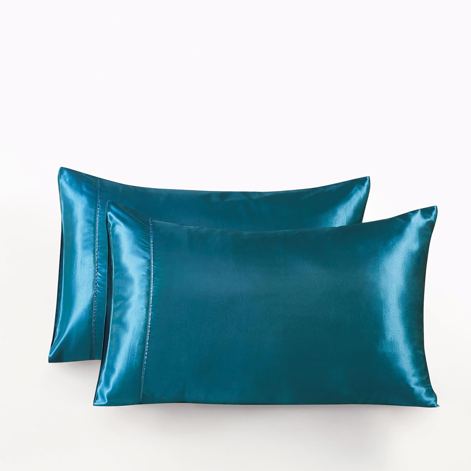 Satin Pillowcases - Silky Soft Polyester Satin with Zipper Closure - Teal, 48cm x 73cm (Twin Pack)