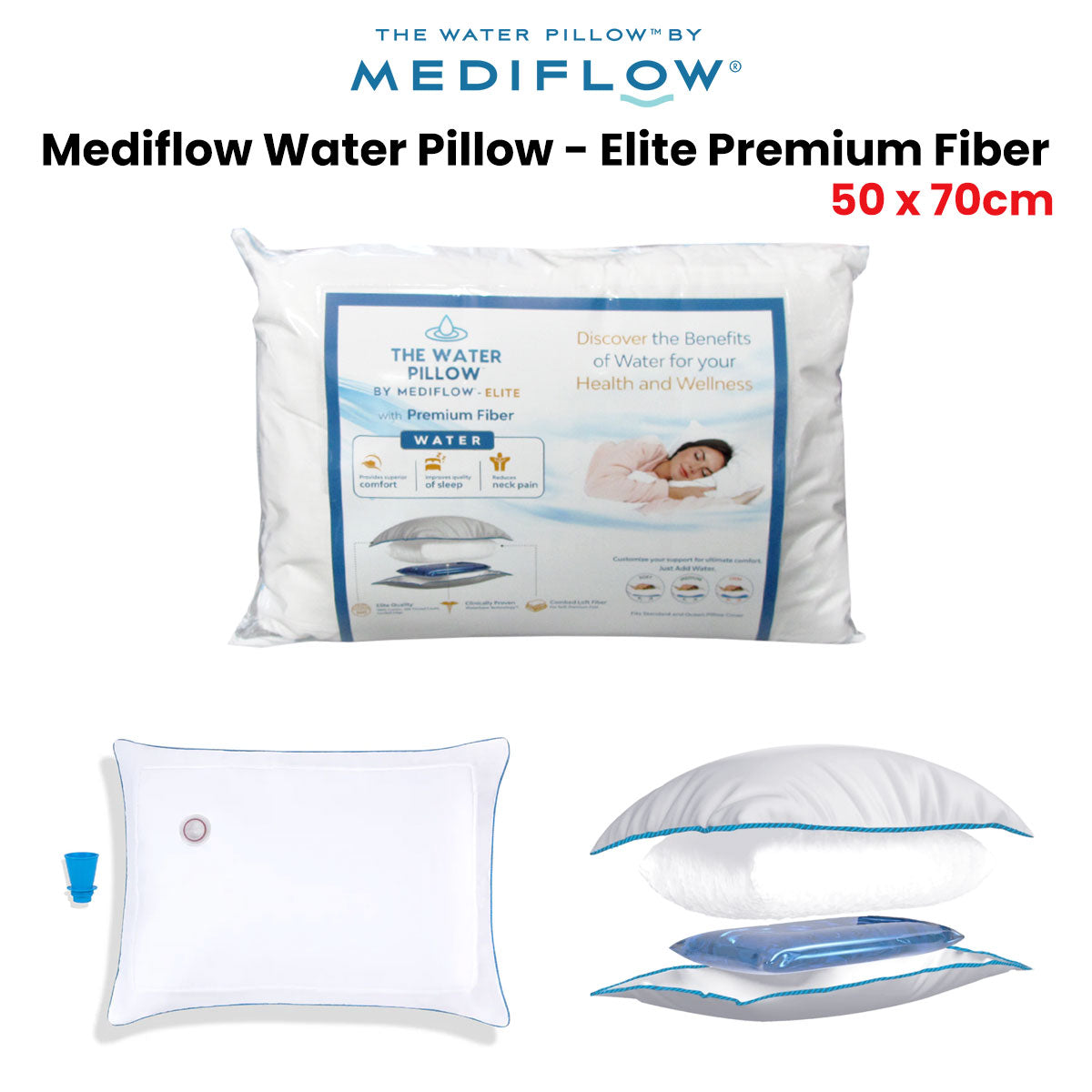 Mediflow Elite Premium Fiber Water Pillow 50 x 70 cm