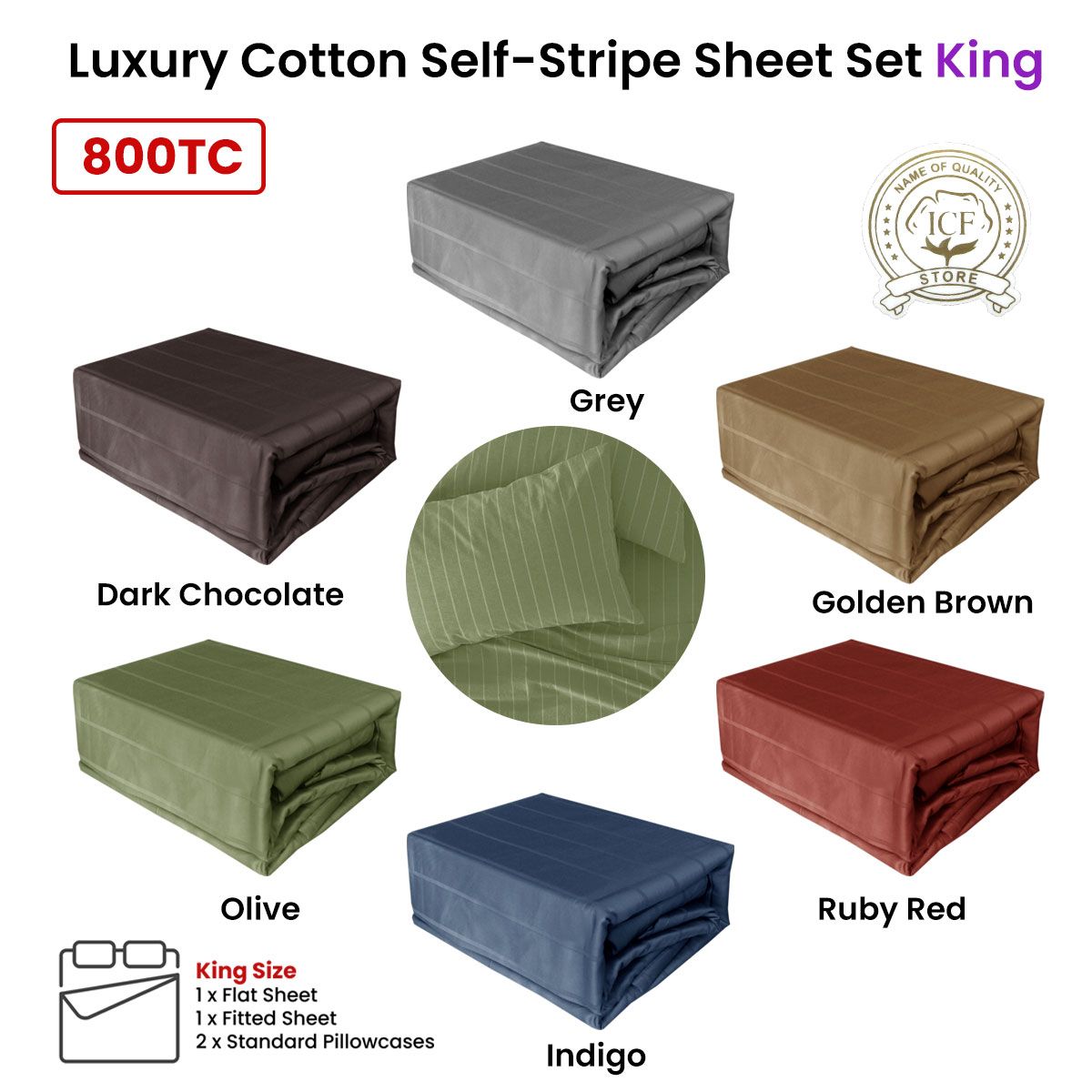 Dark Chocolate 800TC Luxury Cotton Self-Stripe Sheet Set King 40 cm Wall King