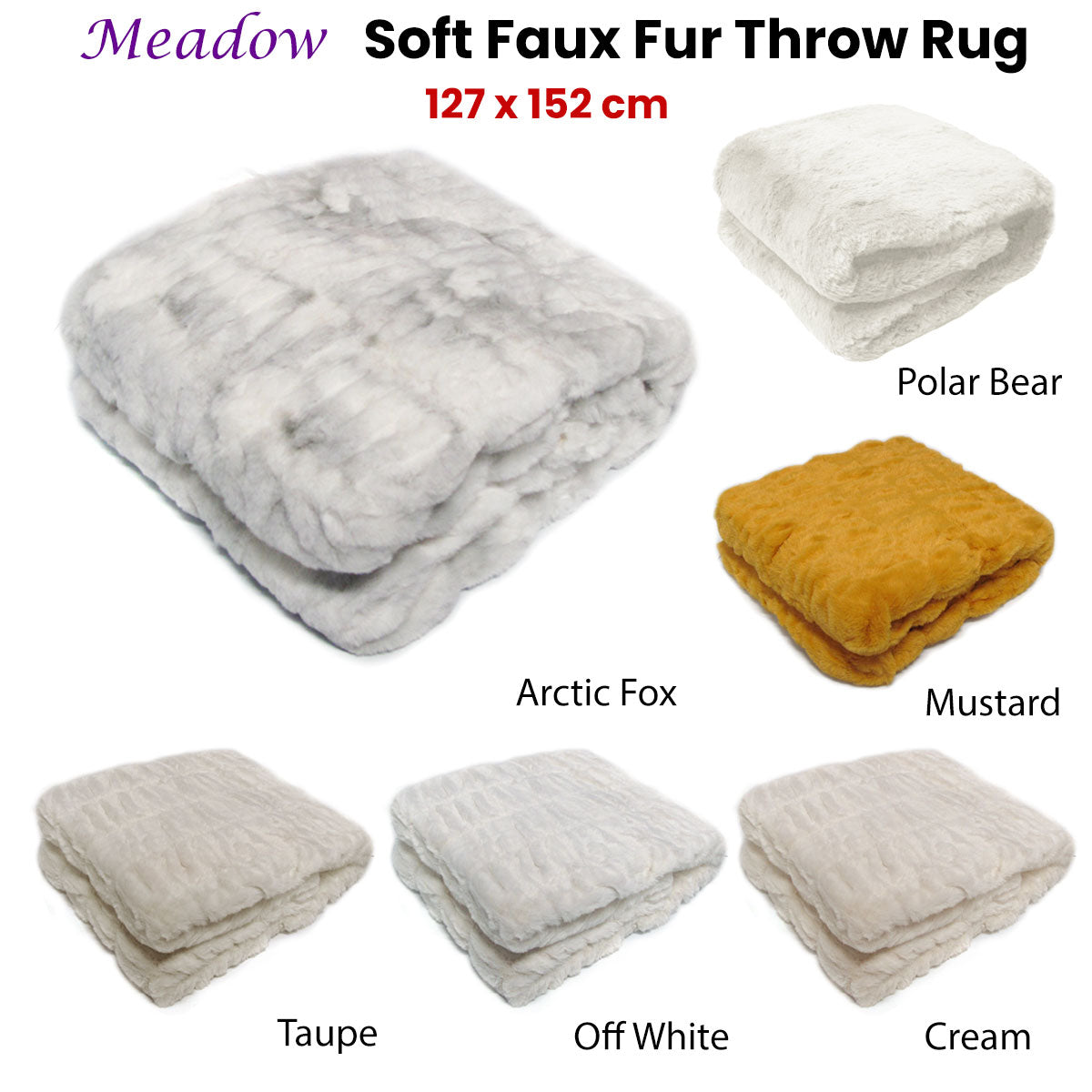 Meadow Soft Faux Fur Throw Rug 127 x 152 cm Arctic Fox