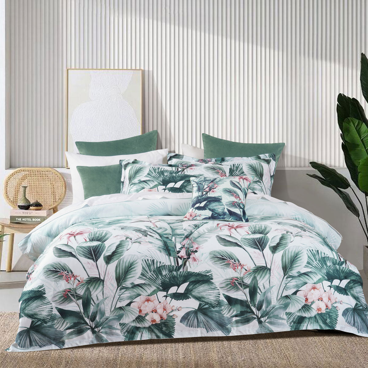 Bianca Abbey Green Cotton Sateen Tropical Floral Quilt Cover Set King