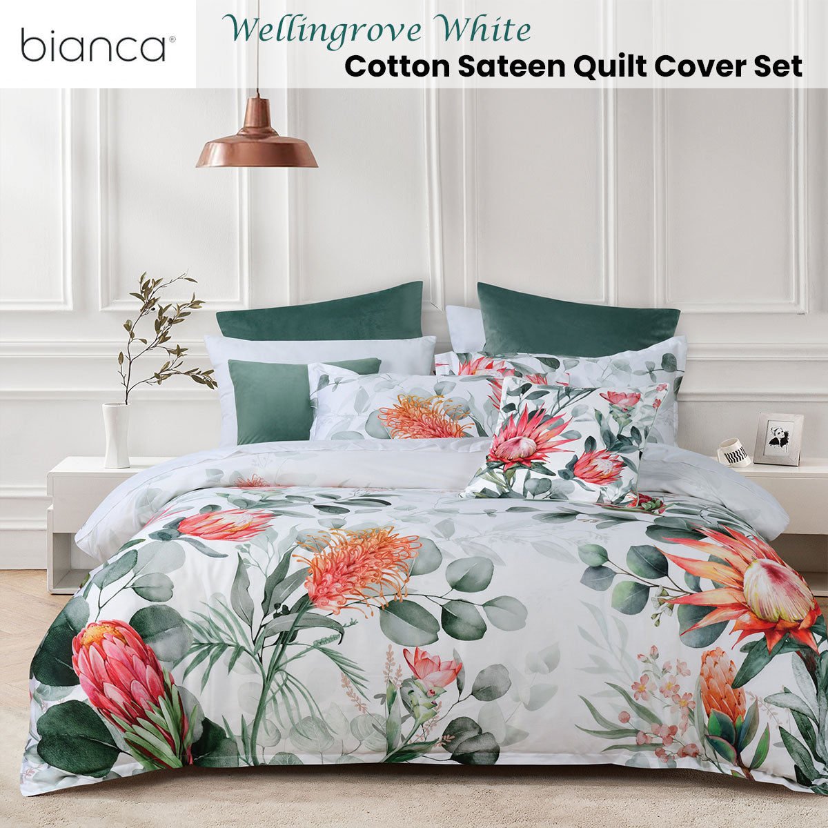 Bianca Wellingrove White Cotton Sateen Quilt Cover Set Double