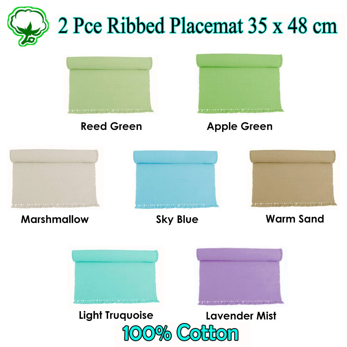 Hoydu Set of 2 - Cotton Ribbed Table Placemats Lavender Mist