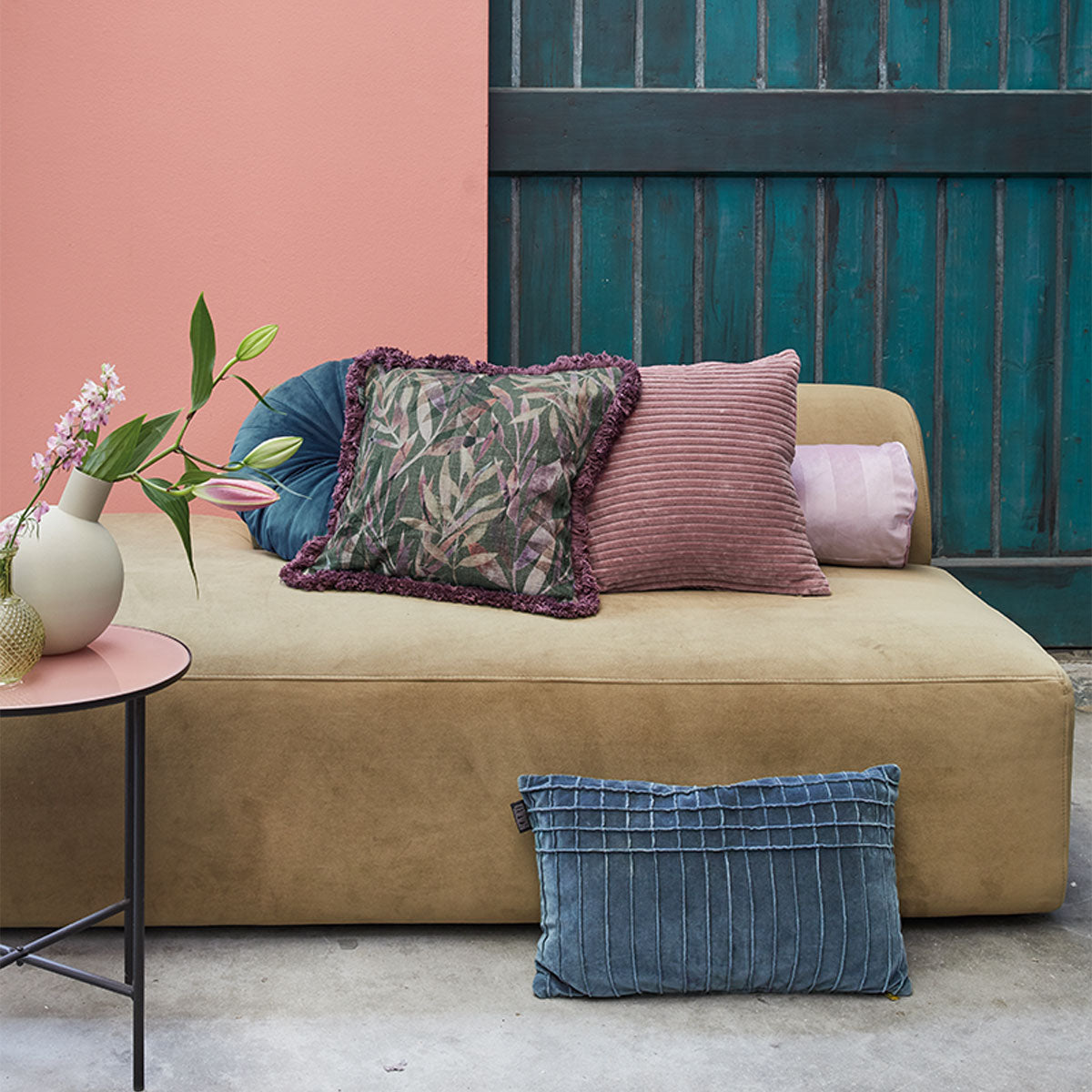 KAAT Amsterdam Ribbed Pink Square Filled Cushion 43cm x 43cm