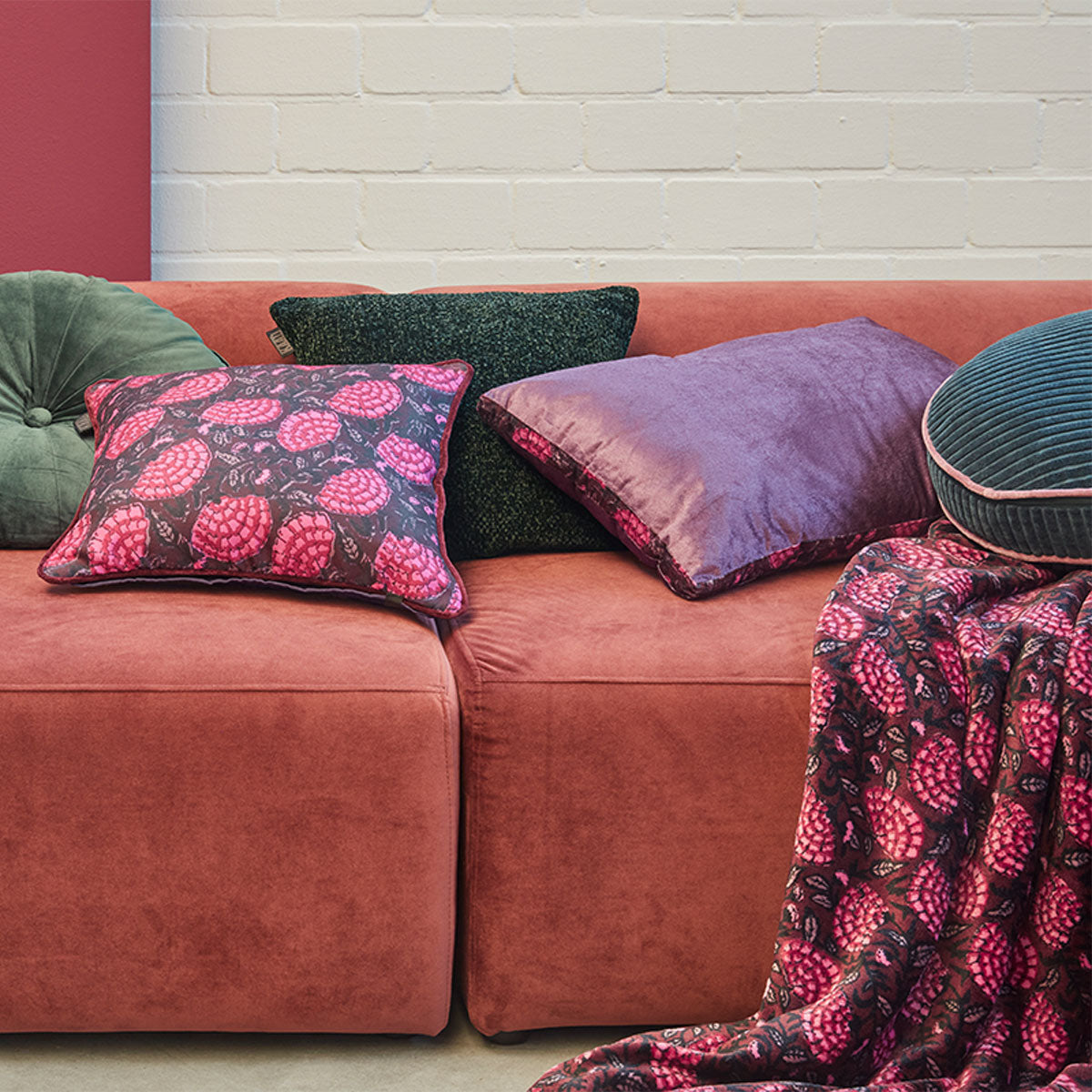 KAAT Amsterdam Boline Aubergine Velvet Oblong Filled Cushion 40cm x 60cm