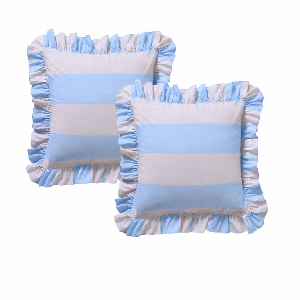 Vintage Design Homewares Pair of Candy Ruffle Blue European Pillowcases 65 x 65cm
