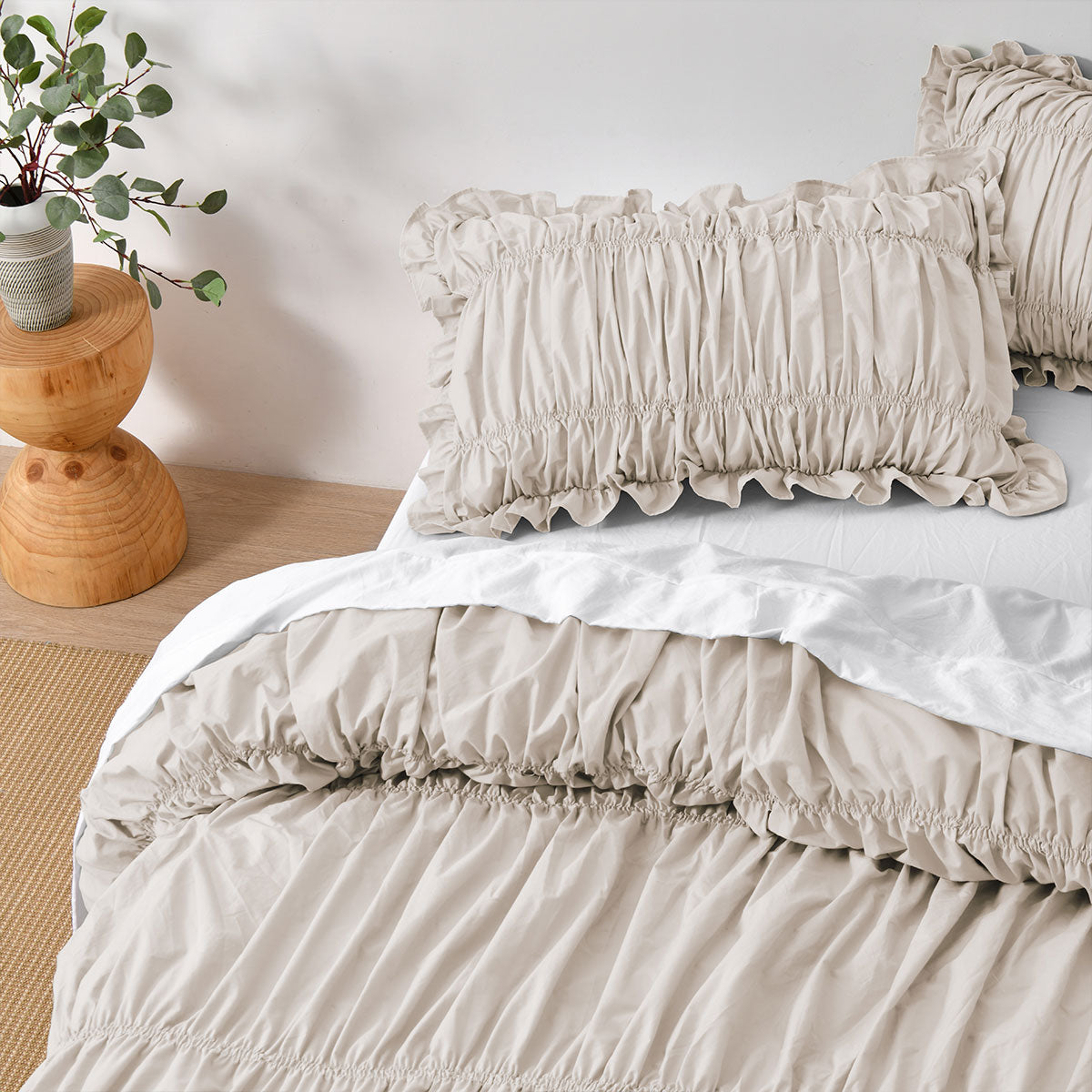 Vintage Design Homewares Haven Natural Washed Cotton Ruched Quilt Cover Set Single