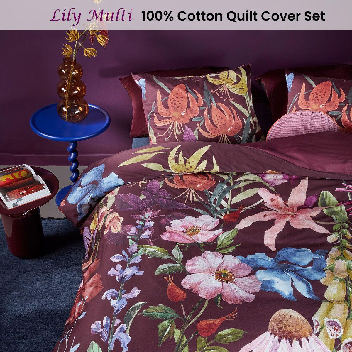 Bedding House Lily Multi Cotton Floral Quilt Cover Set King