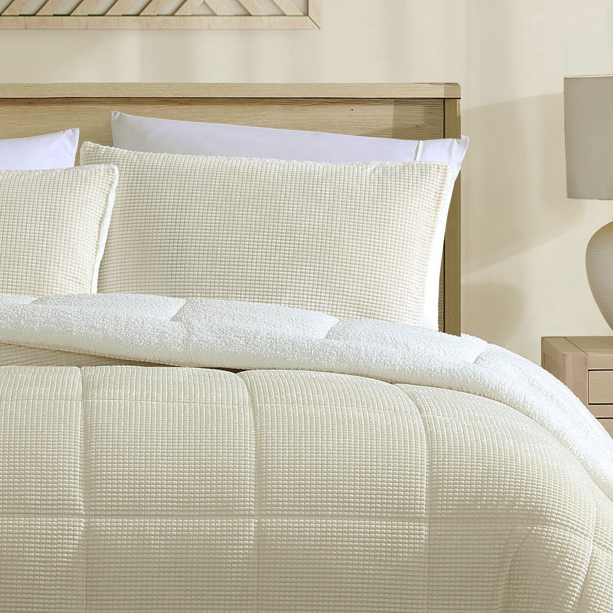 Ardor Avalon Cream 3 Pcs Velvet Comforter Set with Sherpa Reverse Queen/King