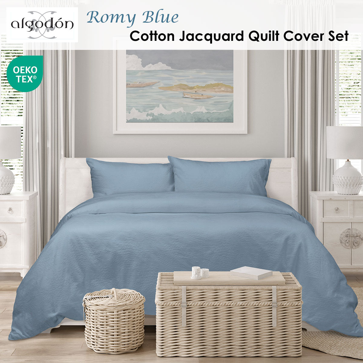 Algodon Romy Blue Cotton Jacquard Quilt Cover Set King