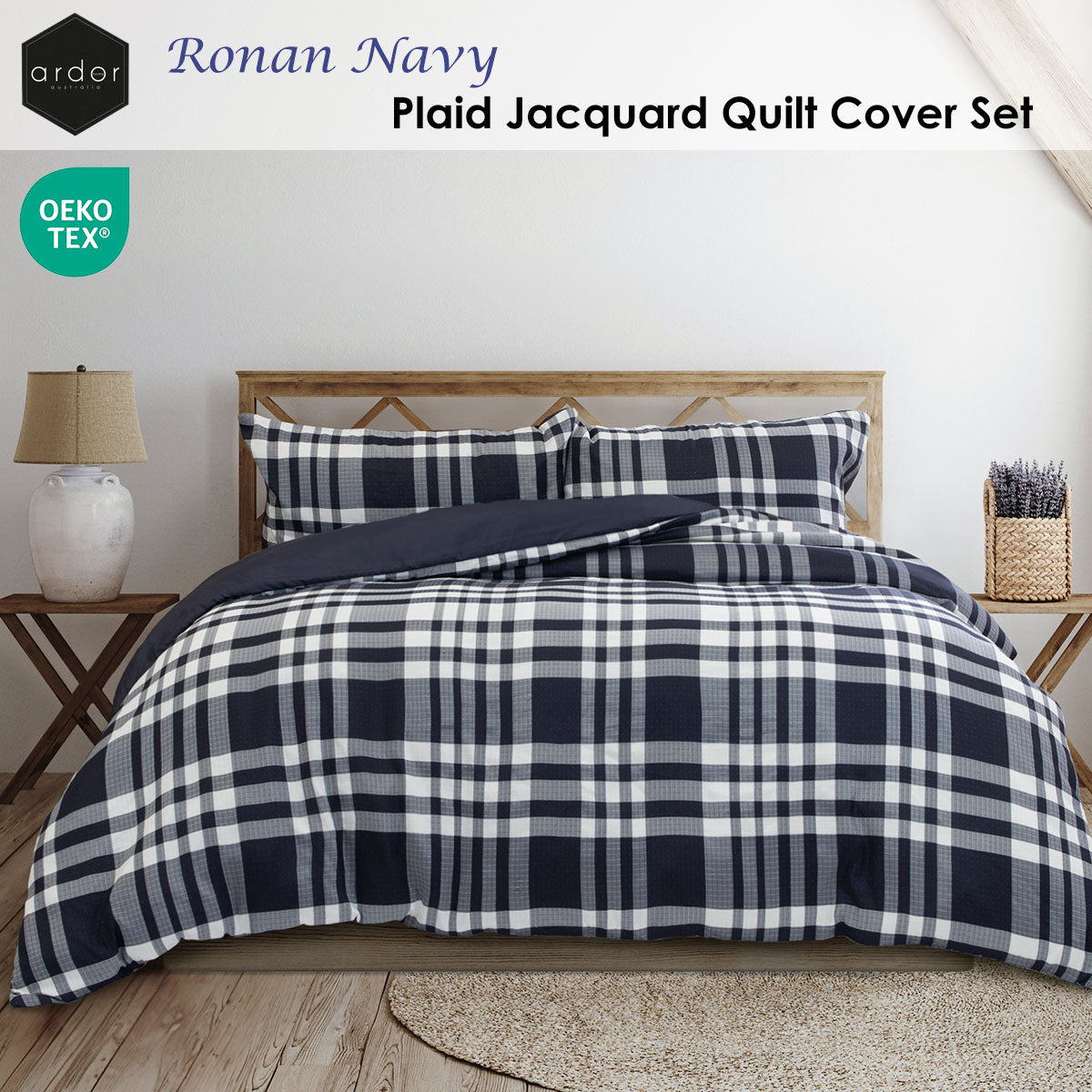 Ardor Ronan Navy Plaid Jacquard Quilt Cover Set King