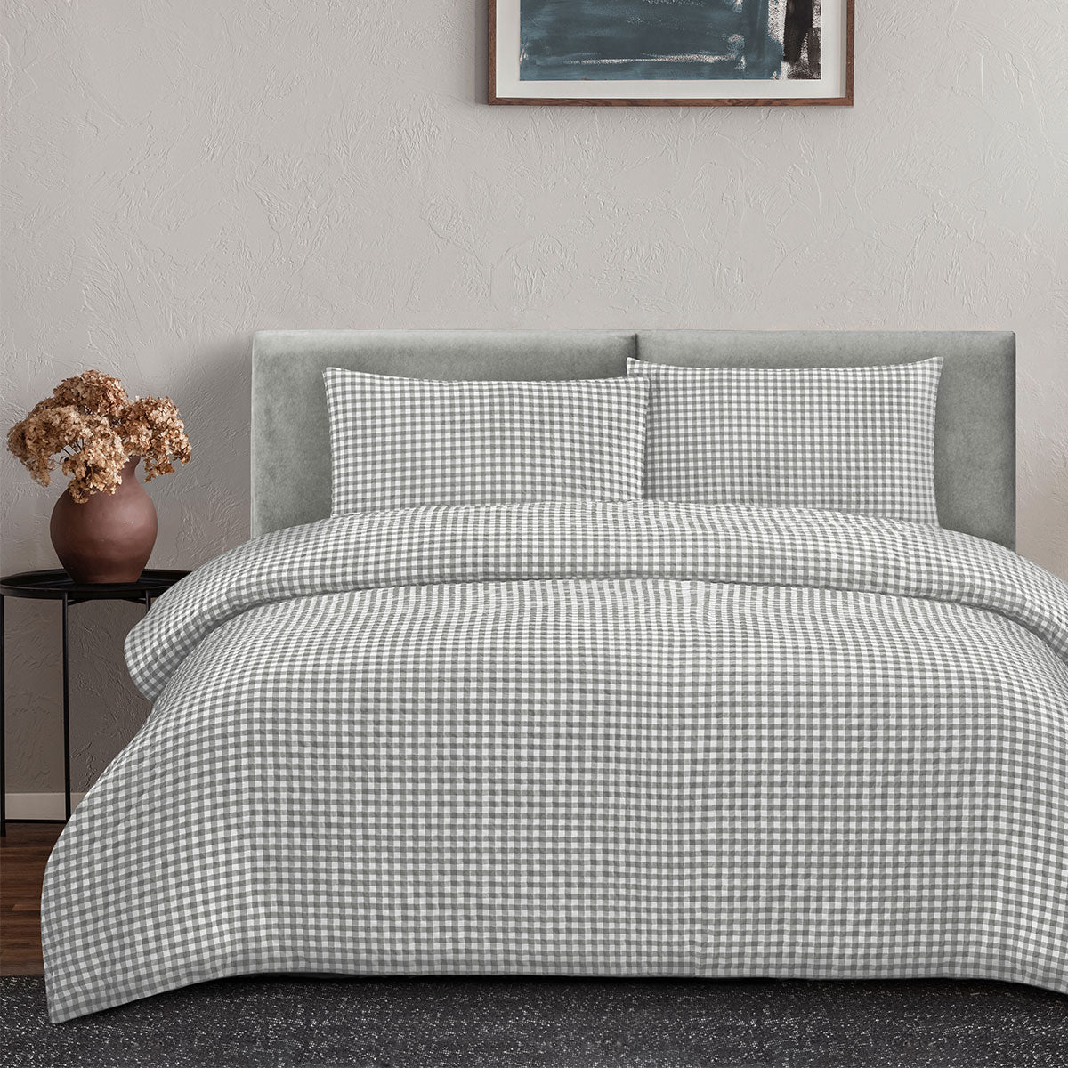 Ardor Rowe Grey Textured Seersucker Quilt Cover Set Queen