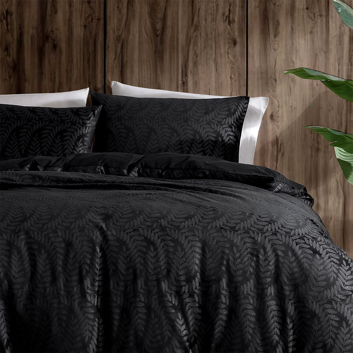 Ardor Rui Black Embossed Velvet Soft Quilt Cover Set Queen