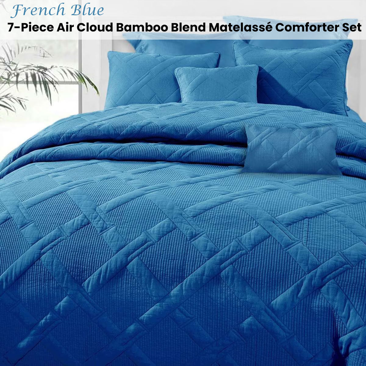 Ramesses French Blue 7- Piece Air Cloud Bamboo Blend Matelasse Comfort Set King