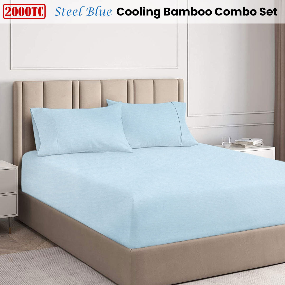 Ramesses Steel Blue 2000TC Cooling Bamboo Combo Set King Single