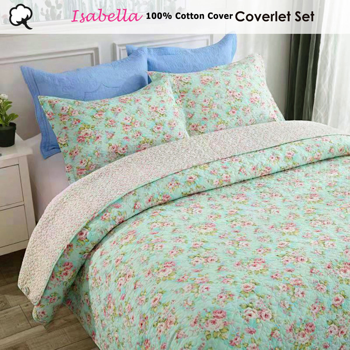 100% Cotton Cover Lightly Quilted Coverlet Set Isabella Multi Queen