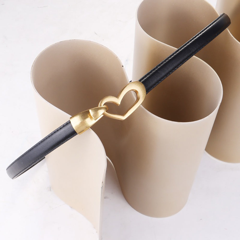 Women's Genuine Leather Thin Adjustable Waist Belt for Dresses Blazers (Black)