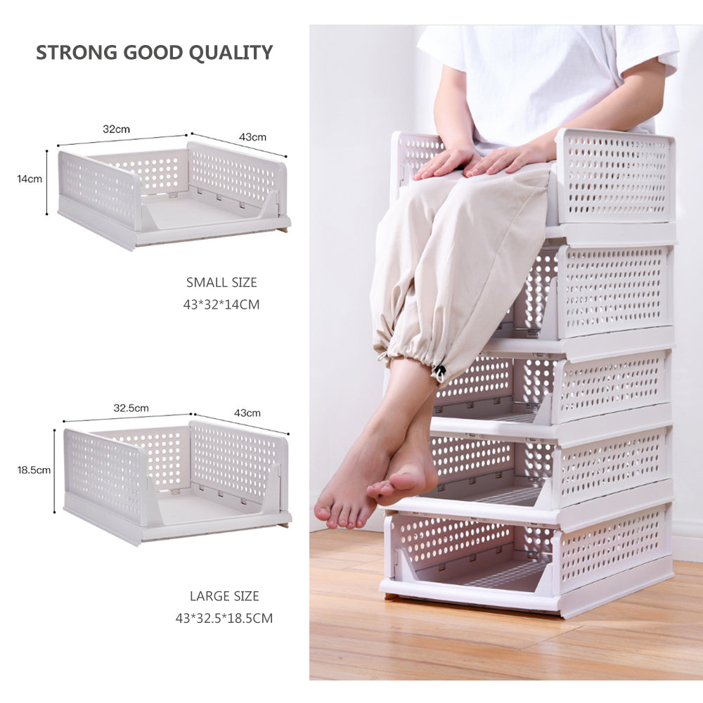 2Pcs Stackable Wardrobe Storage DIY Closet Organizer Clothes Shelf Rack(2*Large )