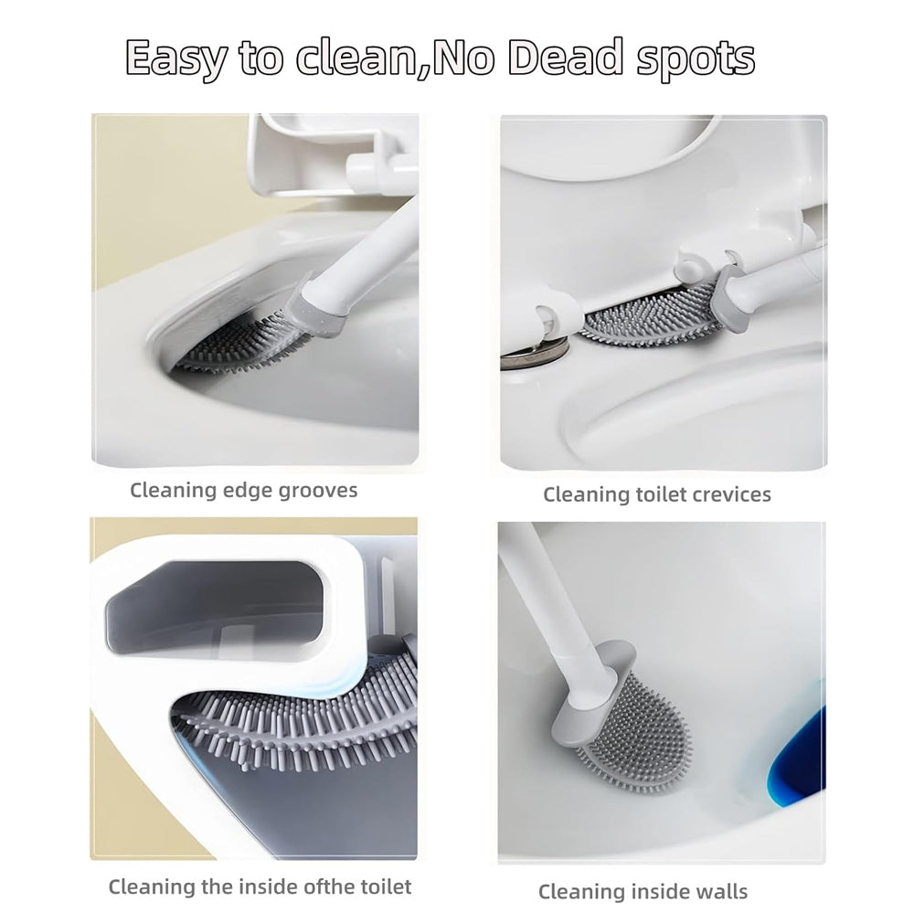 Silicone Flexible Head Deep Cleaning Toilet Brush with Wall Mount Holder