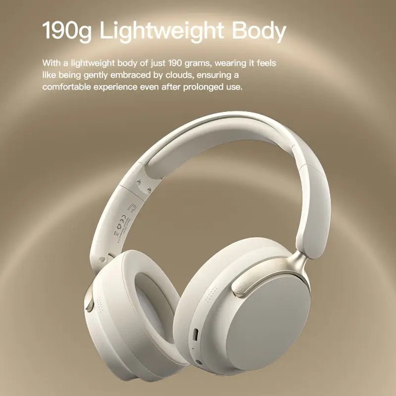 JR SY-T7 Bluetooth 5.4 Over-Ear Headset Wireless Headphones with Noise Cancelling Mic (Beige)