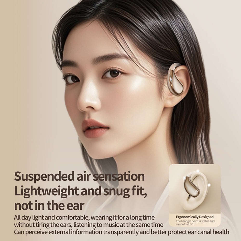 Wireless Earhook Sports Headphones Open-Ear Bluetooth 5.4 Sweat-Resistant Earphones (Beige)