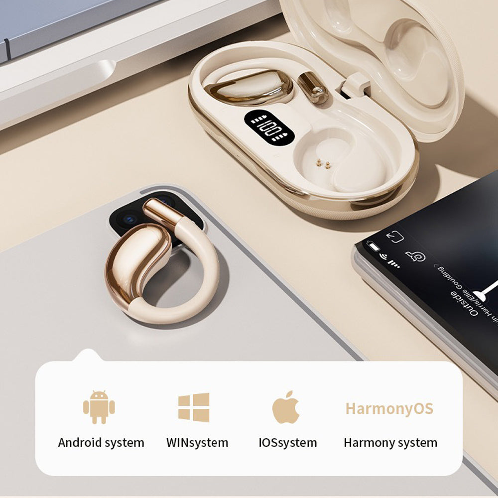 Wireless Earhook Sports Headphones Open-Ear Bluetooth 5.4 Sweat-Resistant Earphones (Beige)