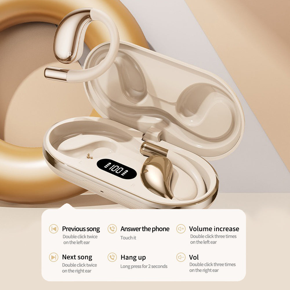 Wireless Earhook Sports Headphones Open-Ear Bluetooth 5.4 Sweat-Resistant Earphones (Beige)