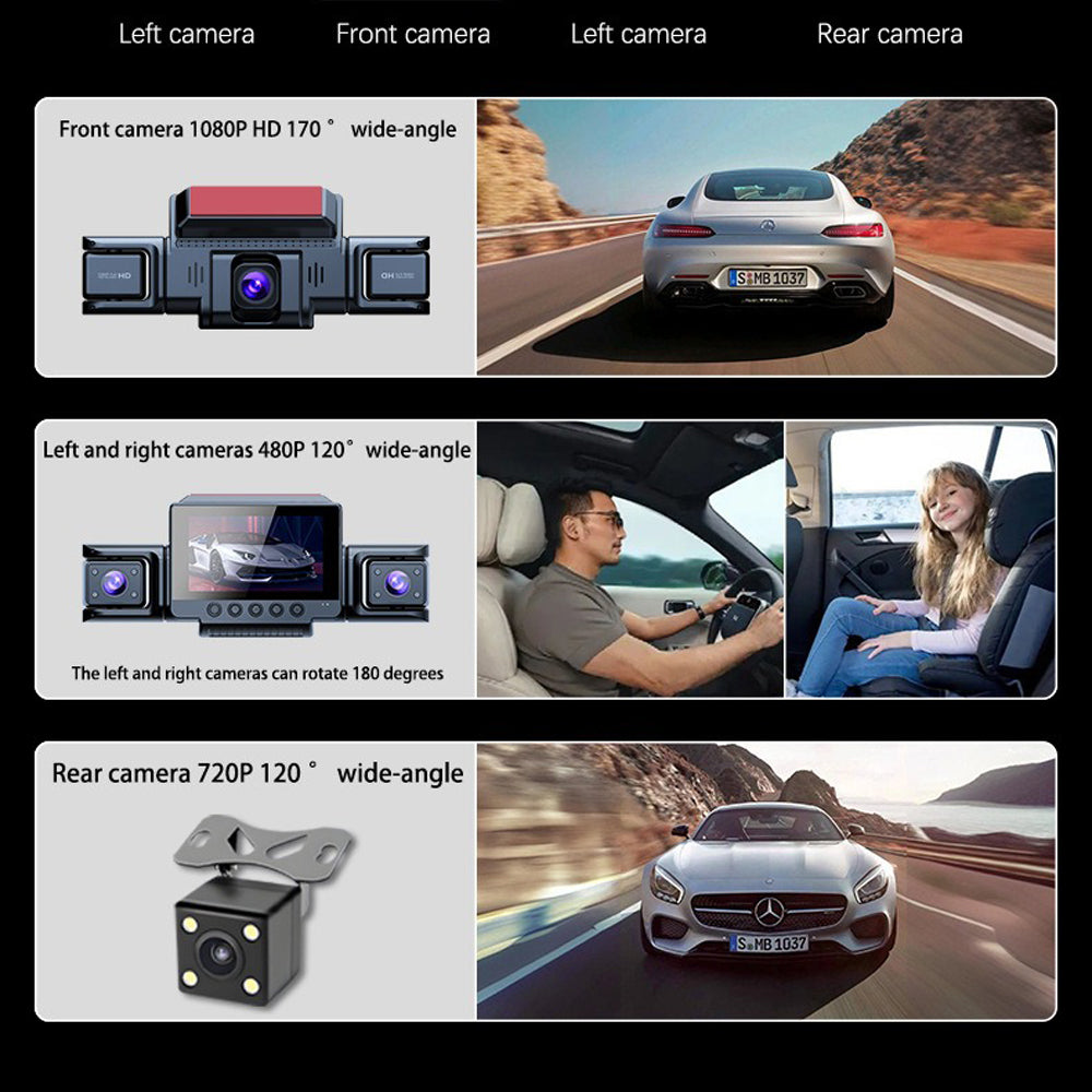 4-Channel 360° Panoramic 1080P HD Dash Cam Comes With 32GB TF Card