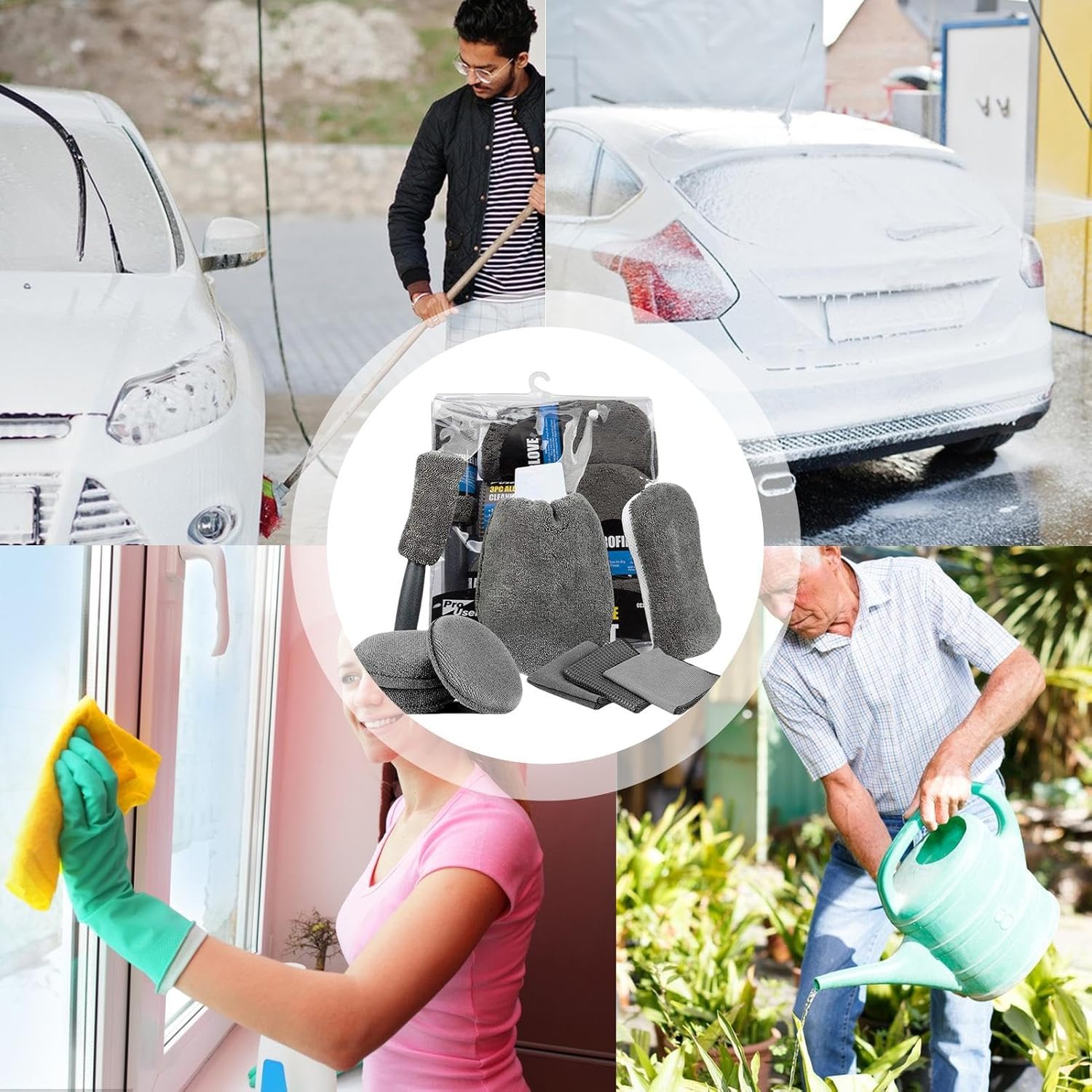 Car Cleaning Sponge Towel Brushe Set 9Pcs Car Wash Kits Cleaning Tools Set