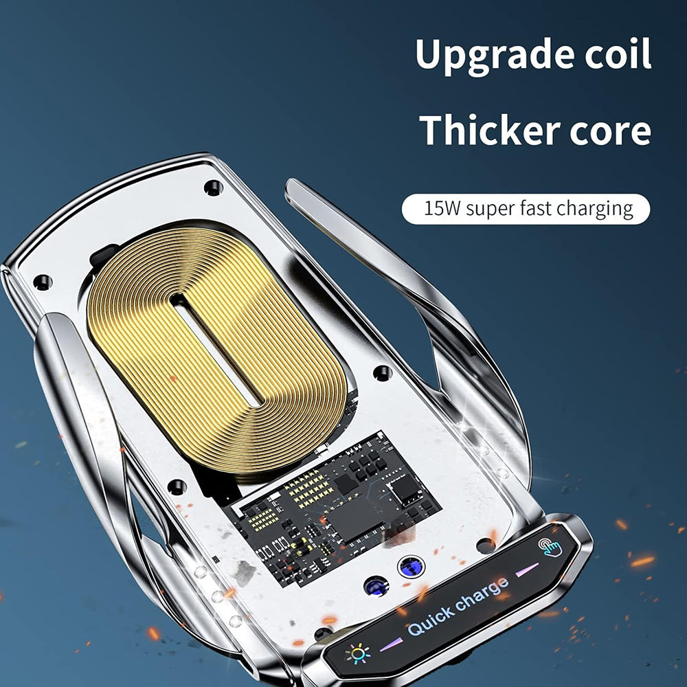 15W Wireless Car Charger Mount Auto-Clamp Vent Holder with Cable and 3 Tips