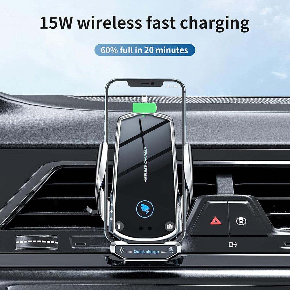 15W Wireless Car Charger Mount Auto-Clamp Vent Holder with Cable and 3 Tips