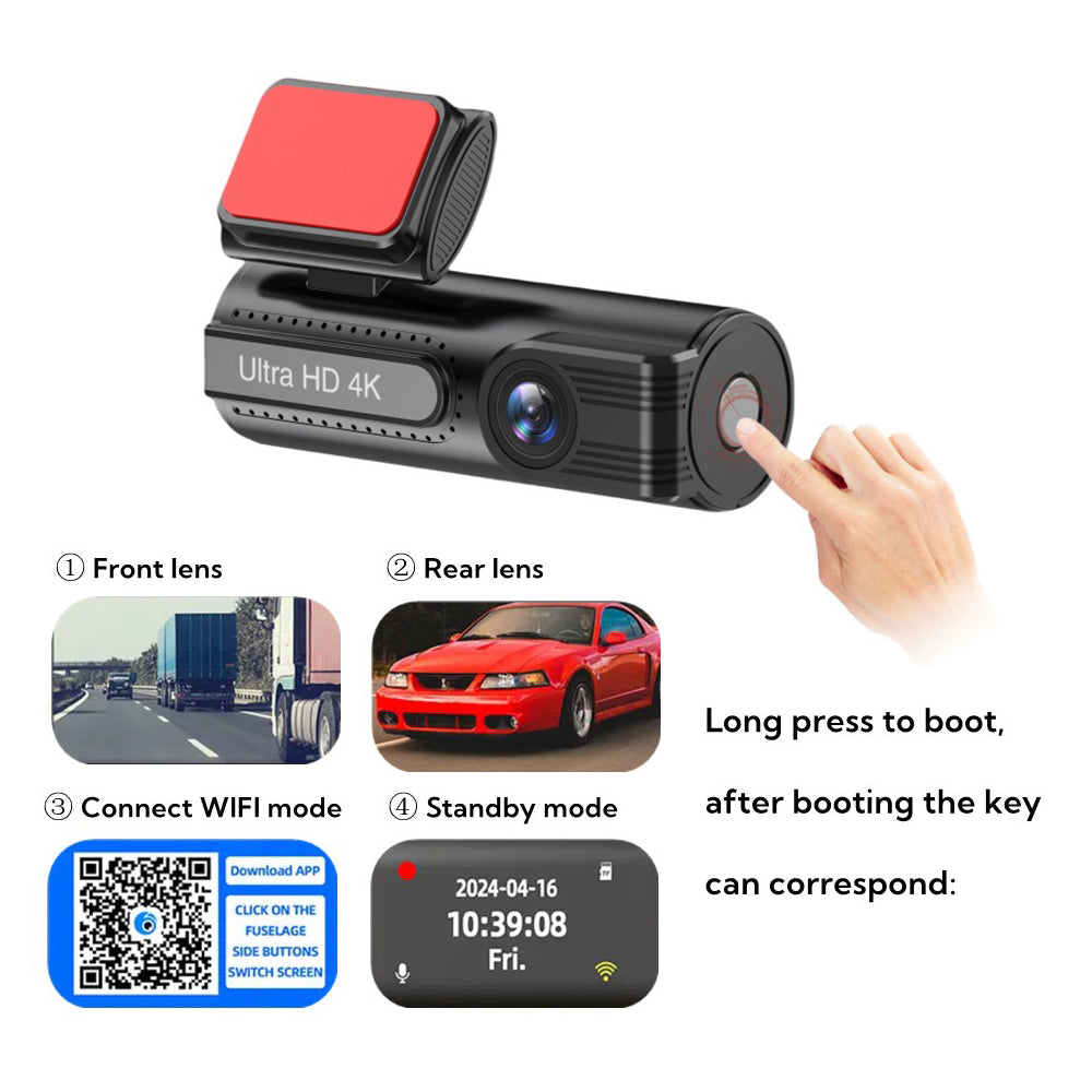 4K WiFi Car Dash Cam Dual Lens Wide Angle IPS Screen Night Vision Recording with 32GB Card