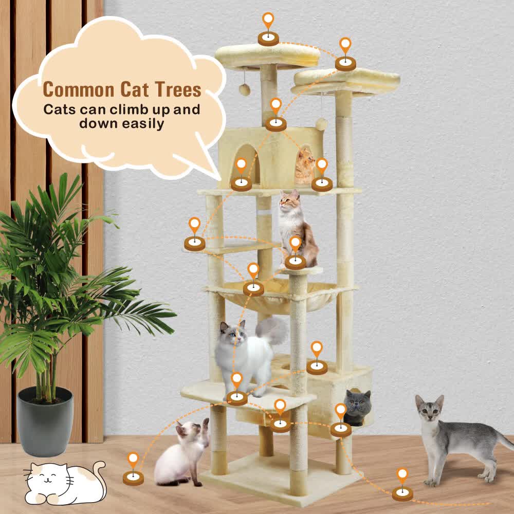 VaKa 184cm Road Cat Tree Tower Scratching Post Scratcher Condo with Big Hammock